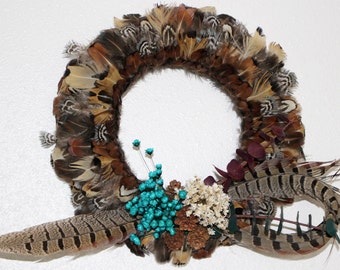 Ringneck Pheasant Feather Wreath 8"