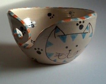 Yarn bowl, cat bowl, handmade yarn bowl, dancingharepottery, knitting and crochet, folk art,cat gift,pottery yarn bowl, cottage chic, cats