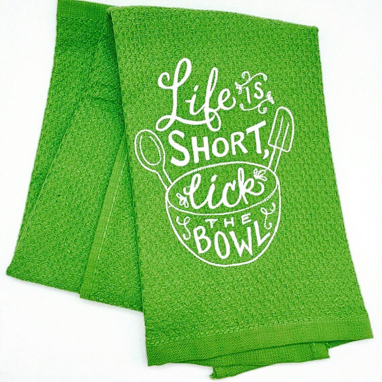 Funny kitchen towel Green hanging hand towel by AmandasAfghans