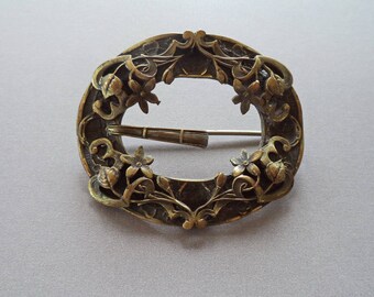 Antique Ornate Victorian Sash Pin Brass Bronze Large Brooch