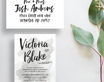 watercolor splash engagement party invitations // gray watercolor shower party invites // silver watercolor // printable digital file
