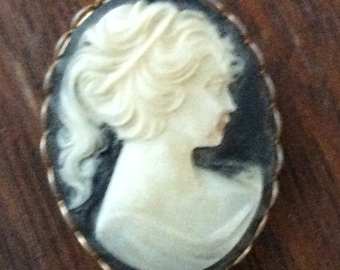 Wonderful Cameo pin brooch Brown and cream in gold setting