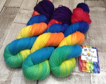 Hand dyed yarn sock merino/nylon Superwash 'To Boldly rainbow' sock yarn/ wool /Uk indie dyer /knitting /crochet /sock weight/ shawl
