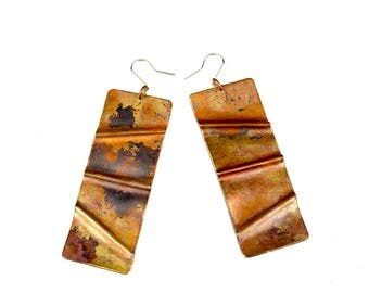 Copper Fold Formed Drop Earrings