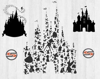 Disney Castle SVG, Tinkerbell SVG, Mickey Mouse, Cinderella, Magic Kingdom, Disneyland, Silhouette, Clipart, Transfer, Cut Files, DXF, Cameo