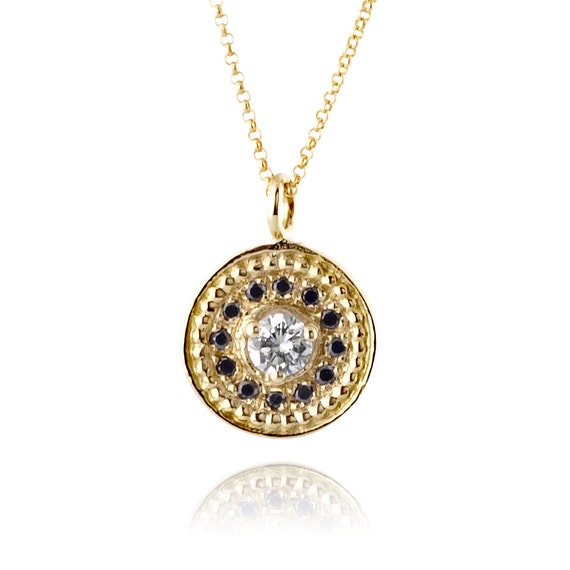 Vintage Style Diamond Pendant Round Necklace Black Diamond