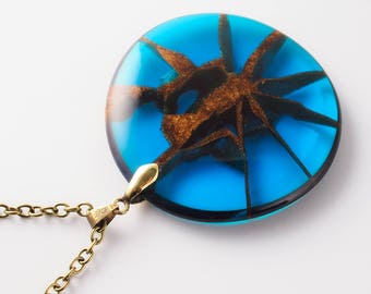 Large Blue Resin Pendant; Kintsugi technique; Resin Jewelry