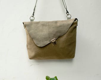 Minimal bag, Leather crossbody bag, Purse with flap, Small messenger bag, Leather bag, Leather Travel Purse, Fabric Leather Bag