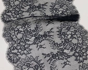 Black lace Trim, Chantilly Lace, French Lace, Wedding Lace, Scalloped lace, Eyelash lace, Floral Lace, Lingerie Lace, by the yard