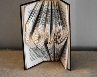Anniversary Gift Featuring the Word Love, Husband Gift, Book Nerd, Decorative Folded Book Art Sculpture
