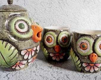 Wedding gift ceramic tea set Owls Housewarming gift ideas for mom birthday gift ideas Pottery tea set Funny gift for mom Pottery handmade