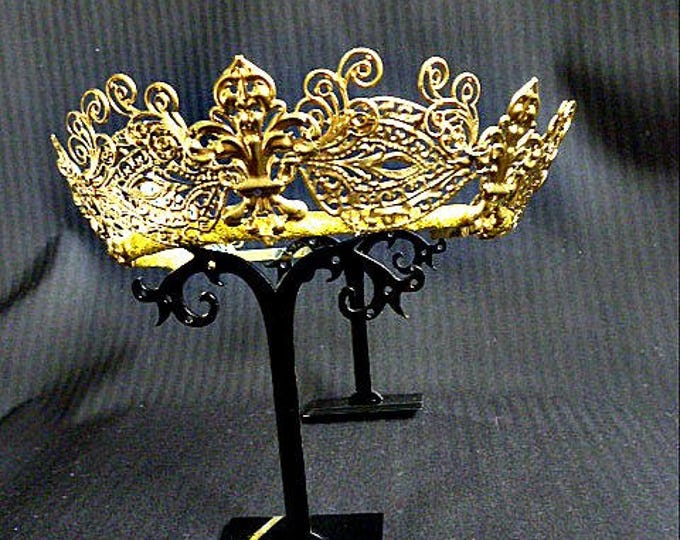 Wedding gold crown headband bridal jewelry tiara bride filigree metal tiara mini metal headpiece princess religious handmade fantasy crown