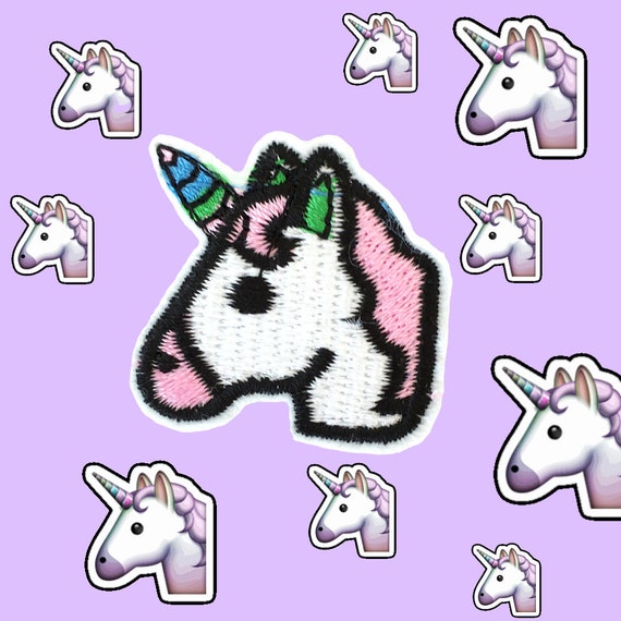 Small purple pink kawaii unicorn emoji patch embroidered