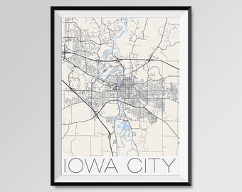 IOWA CITY Iowa Map, Iowa City City Map Print, Iowa City Map Poster, Iowa City Wall Art, Iowa City gift, Custom city, University of Iowa