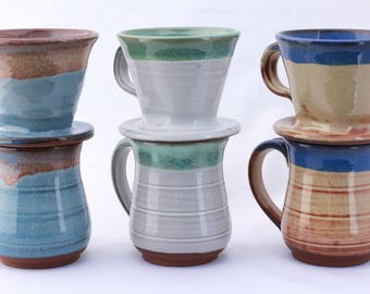 Drip Coffee Pour Over Set. Pottery, pour over, coffee cone, mug and coffee cone set, ceramic, stoneware, handmade, coffee dripper
