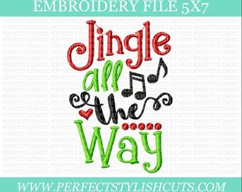 Christmas Embroidery Designs - Jingle All The Way, 5x7 Embroidery File, Santa Embroidery, Holiday Embroidery, Machine Embroidery Designs