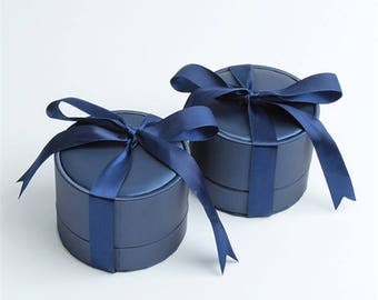 Royal Blue PU Jewelry Box/Couple Rings Earring Package Box/ Dark Blue Valentine's gift box/065