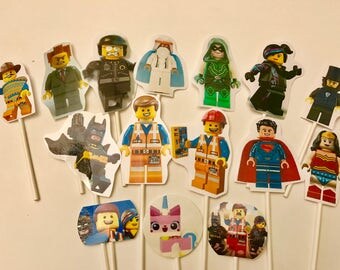LEGO the Movie cupcake toppers. (16) Lego cake toppers. Birthday party supplies.