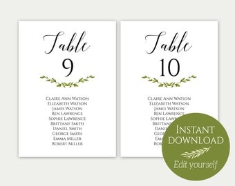 Wedding Seating Chart Template, Seating Cards, Seating Chart Sign, Seating Chart Template, Editable Seating Chart, PDF Download, Greenery