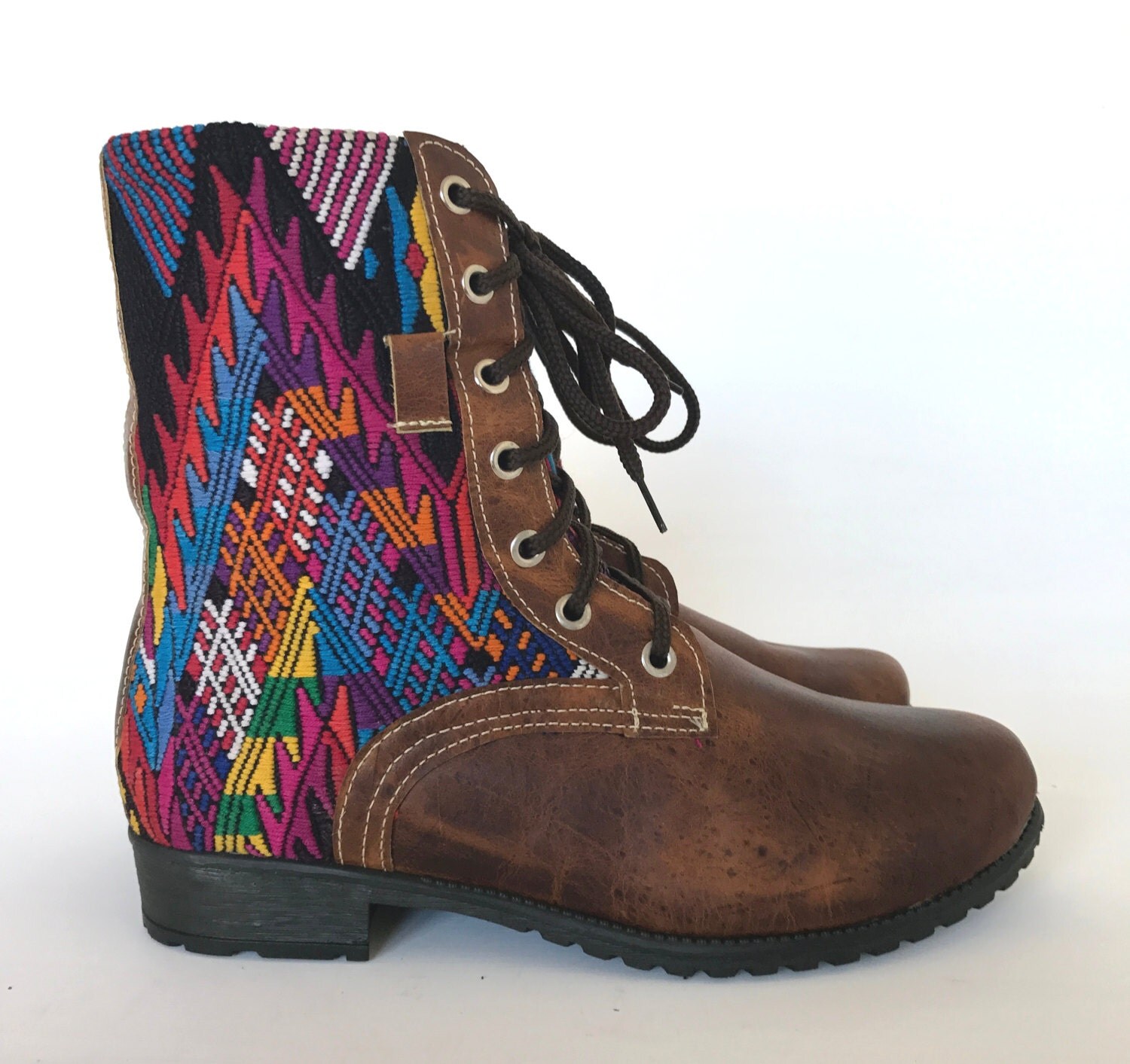 Guatemalan Lace Up Boots Textile Shoes Hand Made Boots