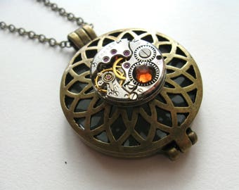 Steampunk necklace Steampunk locket Steam punk pendant Statment necklace Steampunk jewelry Vintage watch movement