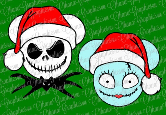 Jack Skellington and Sally with Santa Hats SVG