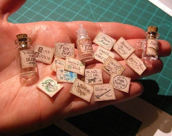 36 Miniature Magic Apothecary labels - 64 sealing wax - Fantasy Potion Labels - 18 English & 18 Spanish - Printable Digital DOWNLOAD -1:12