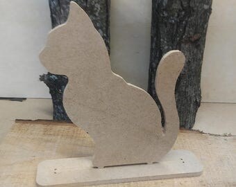 Cat w/base,unfinished wood cutouts,wooden,wood signs,custom,best selling,wood crafts,decor, dream catcher, cat tree, cat toys, cat bed