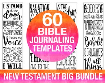 60 bible journaling printable templates, NEW TESTAMENT, illustrated faith journaling, bible verse study bookmarks stickers, prayer journal