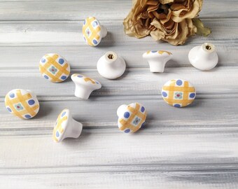 Ceramic Yellow Door Knob / Ceramic Door Pull / Round Knob / Round Pull / Round Ceramic Pull / Round Ceramic Knob / Vintage Knob