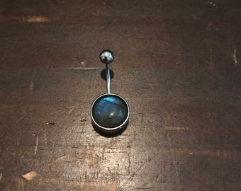 14 gauge surgical steel labradorite belly button ring. Body jewelry. Labradorite jewelry