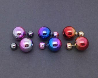 Double Ball Studs, Ombre Earrings, Women's Fashion Jewelry, Ear Jackets, Double Ball Earrings, Double Sided Earrings, Fake Gauge Studs