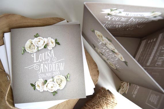 Rustic Rose Wedding Invitation Sample (Grey)