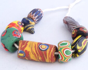 9 Antique venetian millefiori glass trade beads. African Trade