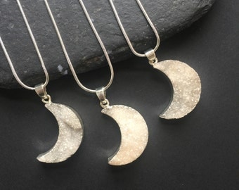Druzy moon pendant Moon necklace Druzy Pendant Moon Druzy moon /Silver druzy Crescent moon Luna Space Sterling silver