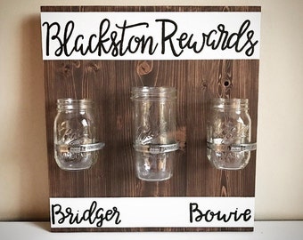 Custom Wood Chore Chart Sign - Children's / Kid's / Family Mason Jar Reward / To Do Chart - Handlettered Personalized Family Reward System
