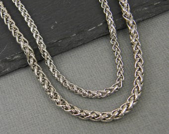Men's Necklace Chain Stainless Steel Chain Spiga Wheat Link Chain Steel Basket Chain Jewelry for Him 18 20 22 24 Inch
