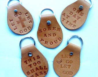 AA, leather key fob, recovery leather keychain, inspirational keychain, personalized keychain, key chains, custom key chain, personalized