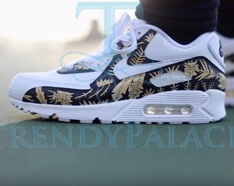 Nike Air Max 90 Custom Sneakers Women Shoes Men Shoes Nike Air Max Nike Air Bedazzeld Shoes Floral Print Custom Shoes Custom Sneakers