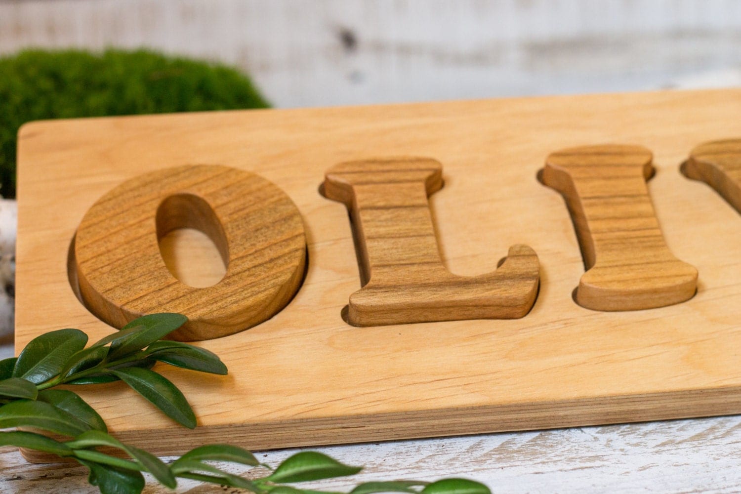 Wooden Name Puzzle Natural Organic Personalized Toy Baby