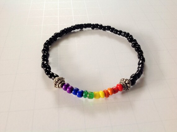 Lgbt Gay Bracelet Rainbow Beaded Black Stretch Bracelet Pride 7340