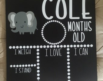 Baby Monthly Chalkboard, Monthly Milestone, Baby Picture, Elephant Baby Board, Photo Prop, Monthly Picture, Neutral Reusable, Personalized