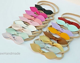 Baby headbands, Girl Headband, Nylon Headband , Faux leather knot bow headband - choose your color