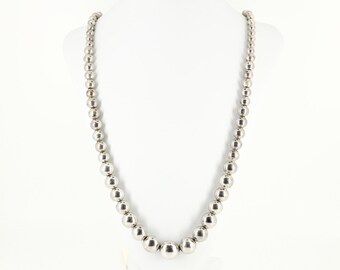Vintage Long Navajo Pearls Necklace Silver - Fine Estate Jewelry, Navajo Jewelry, Southwestern Graduated Bench Bead, Native American Jewelry