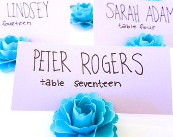 Aqua Wedding Place Card Holders | Aqua Paper Flowers | Table Place Card Holders | Wedding Place Card Holders (Set of 30)