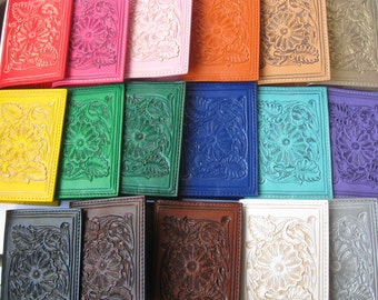 Passport Holder/Passport Cover/Leather Passport/Hand Tooled/Tooled Leather Bag/Mexican Gifts/Carved Leather/Leather Cover/Rojo Turquesa