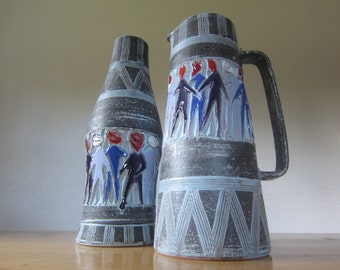 Fratelli Fanciullacci italy 60s art pottery vase + jar with sgraffito decoration