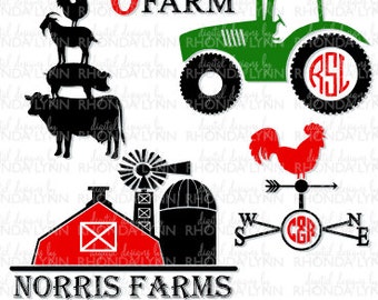SALE! Farm SVG, dxf, jpg png cut file, Farm Sweet Farm svg, Farm Monogram svg, Tractor SVG, Rooster Weathervane svg, Animal Pyramid svg