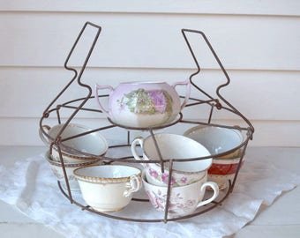 Vintage Metal Basket Large Round Wire Basket with Sections