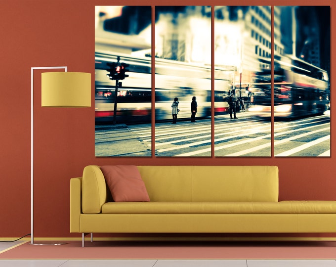 Abstract cityscape blurred background canvas wall art, night art, bokeh cityscape, blurred cityscape, blurred night city art